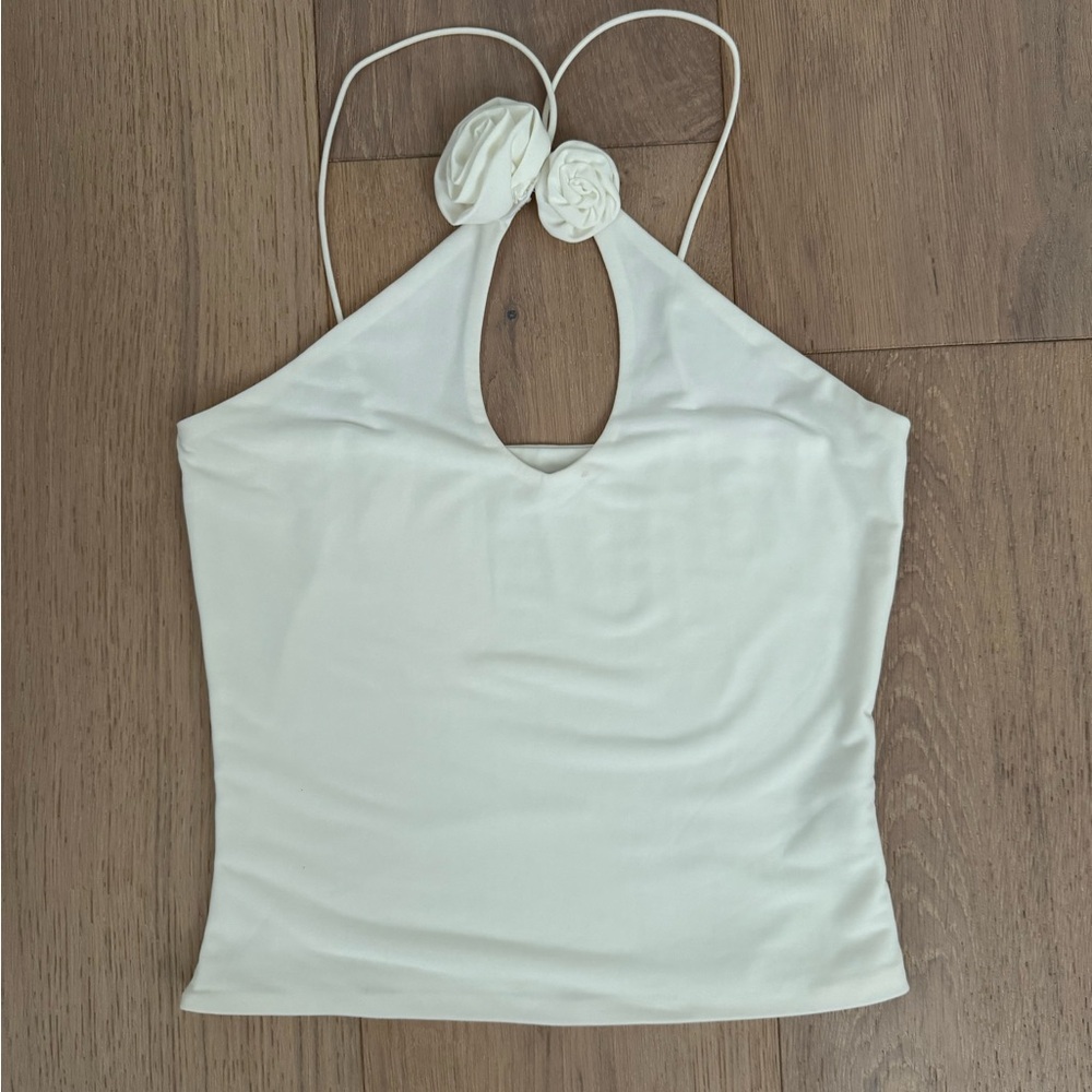 Meshki Cream Floral Accent Tank Top
